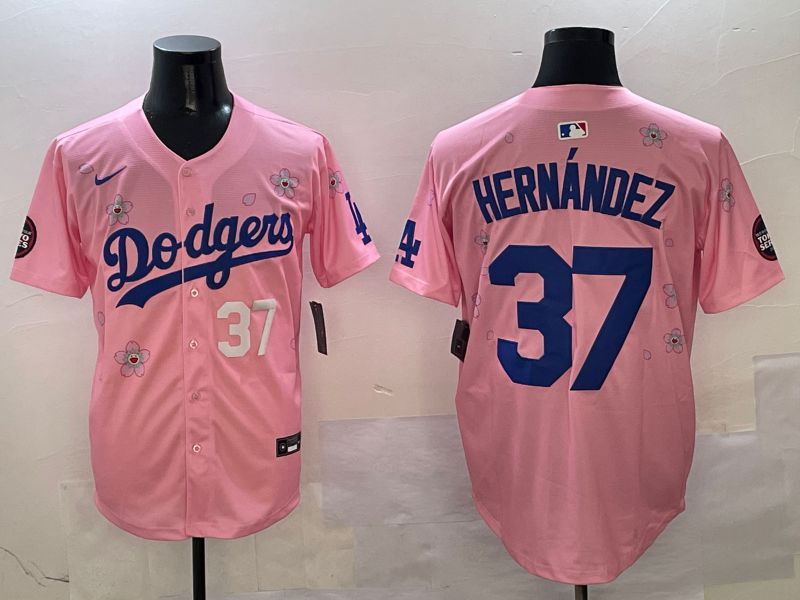 Men Los Angeles Dodgers 37 Hernandez Pink Sakura Edition 2025 Nike MLB Jersey style 4